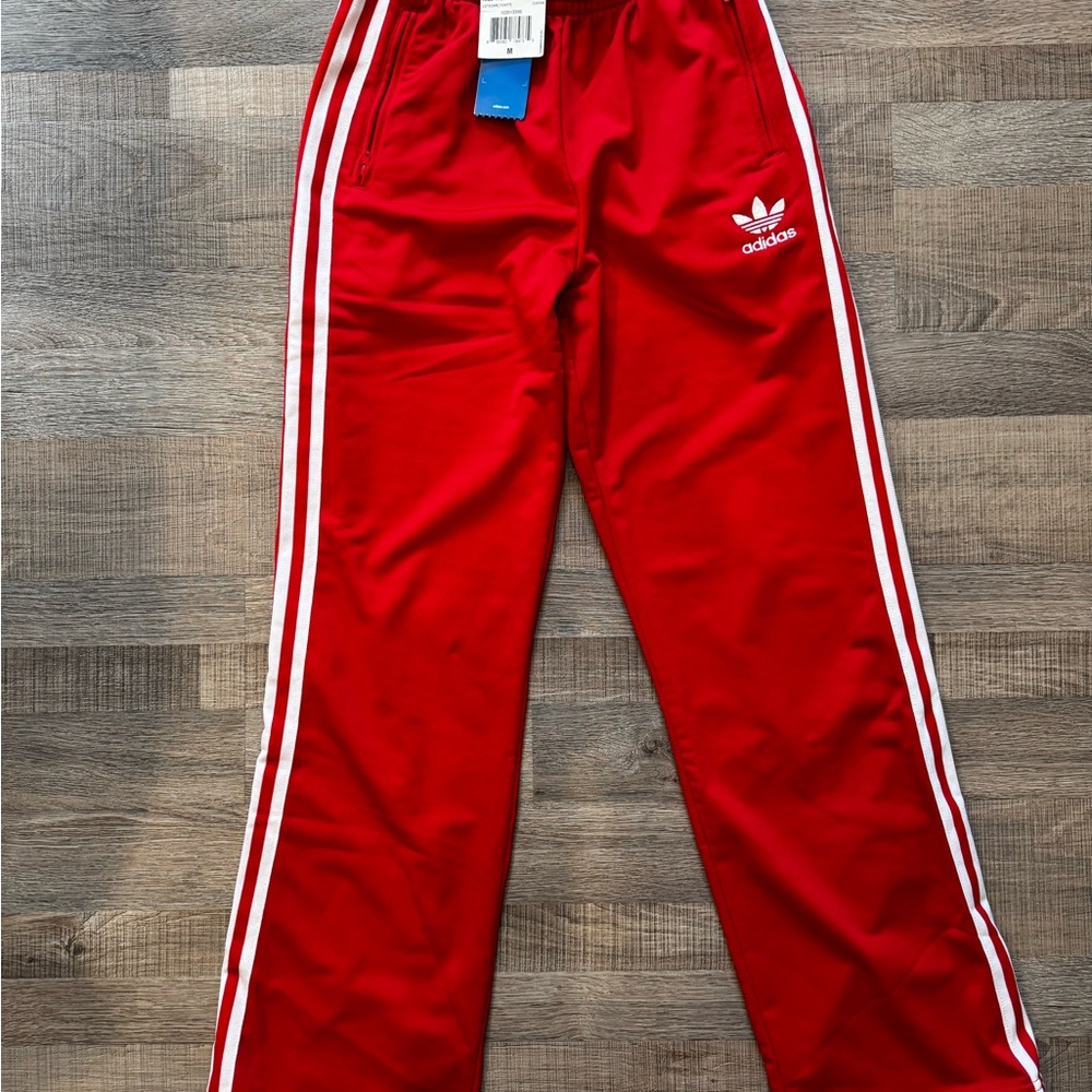 Adidas Red Track Pants with White Stripes NWT